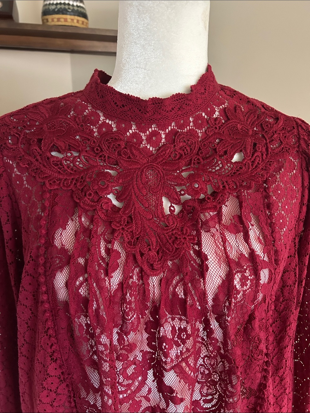 torrid Rhubarb Red Lace Mock-Neck Blouse - Picture 2 of 5